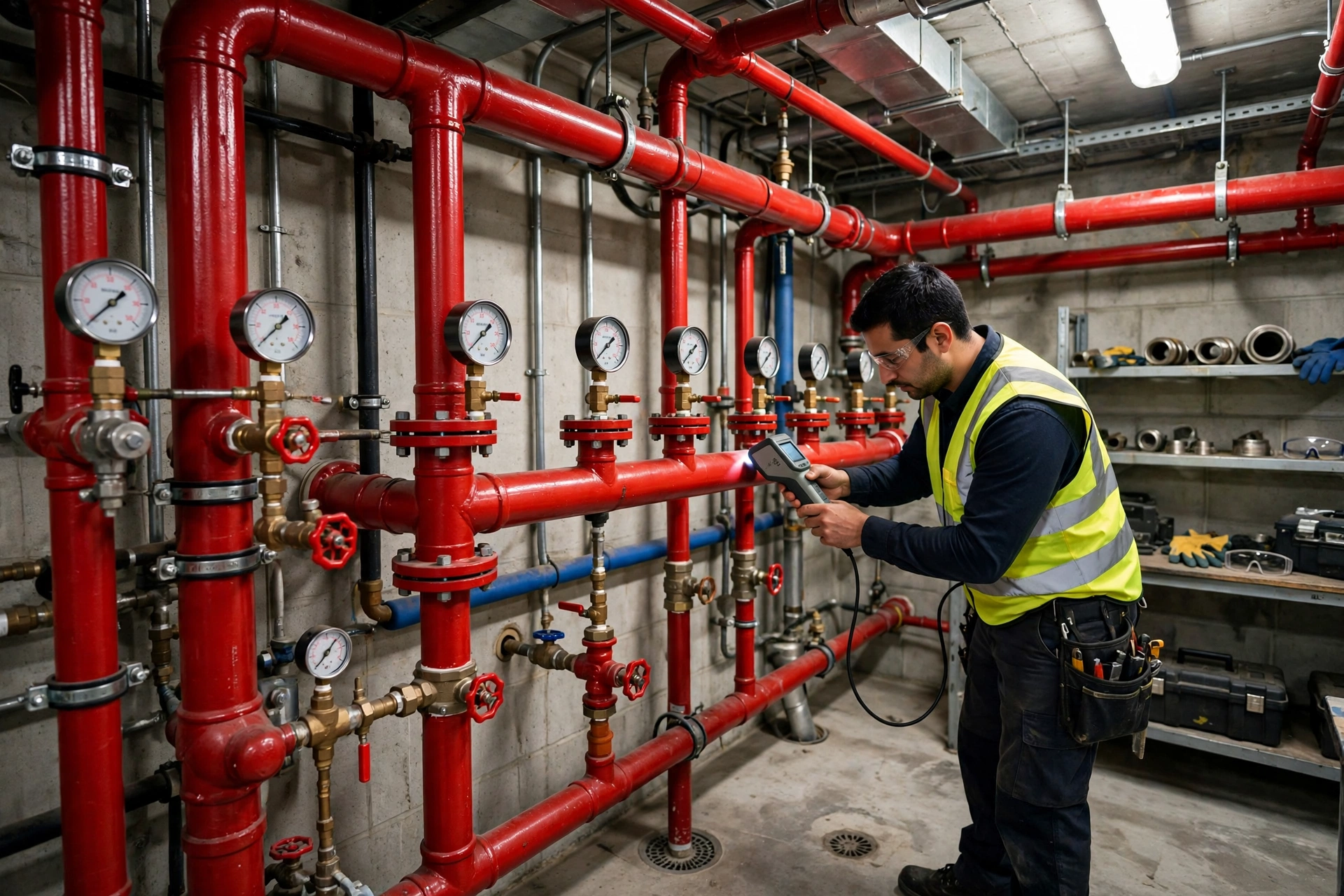 Pressure testing a fire suppression loop for leaks in Santee, CA