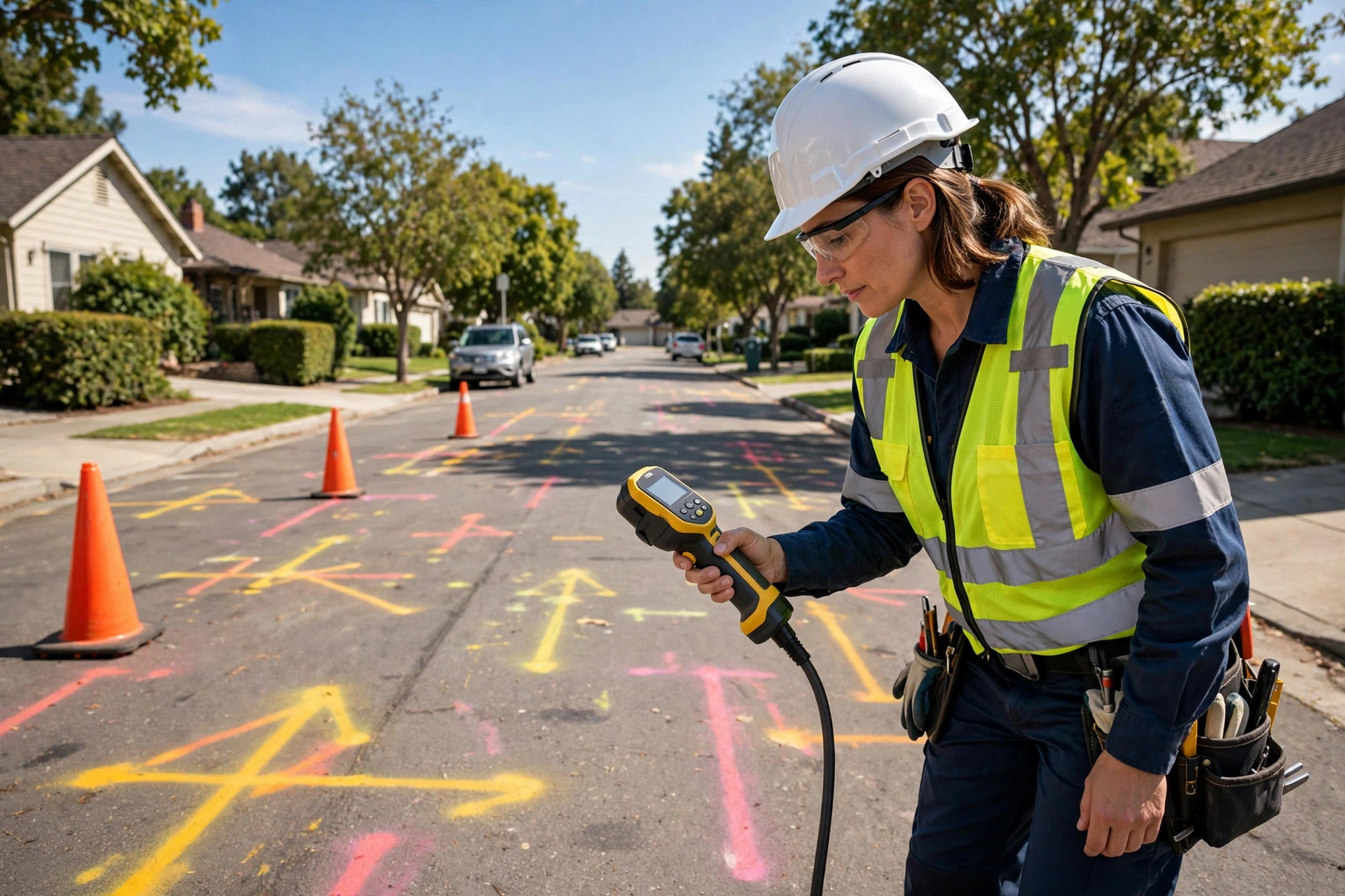 Utility worker profiling gas mains for leaks with detection equipment in Santee, CA