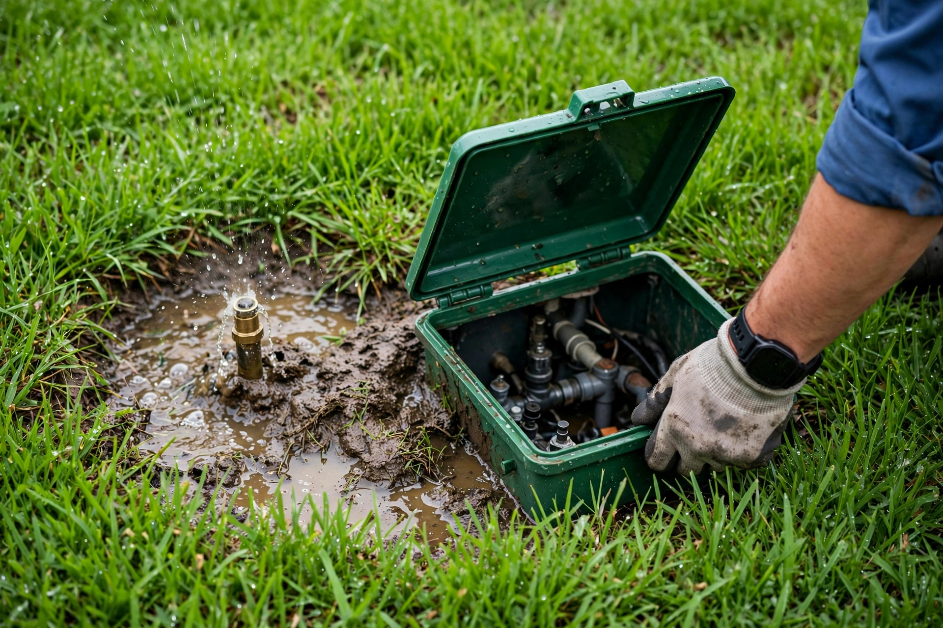 Technician locating an irrigation system leak in a Santee, CA yard