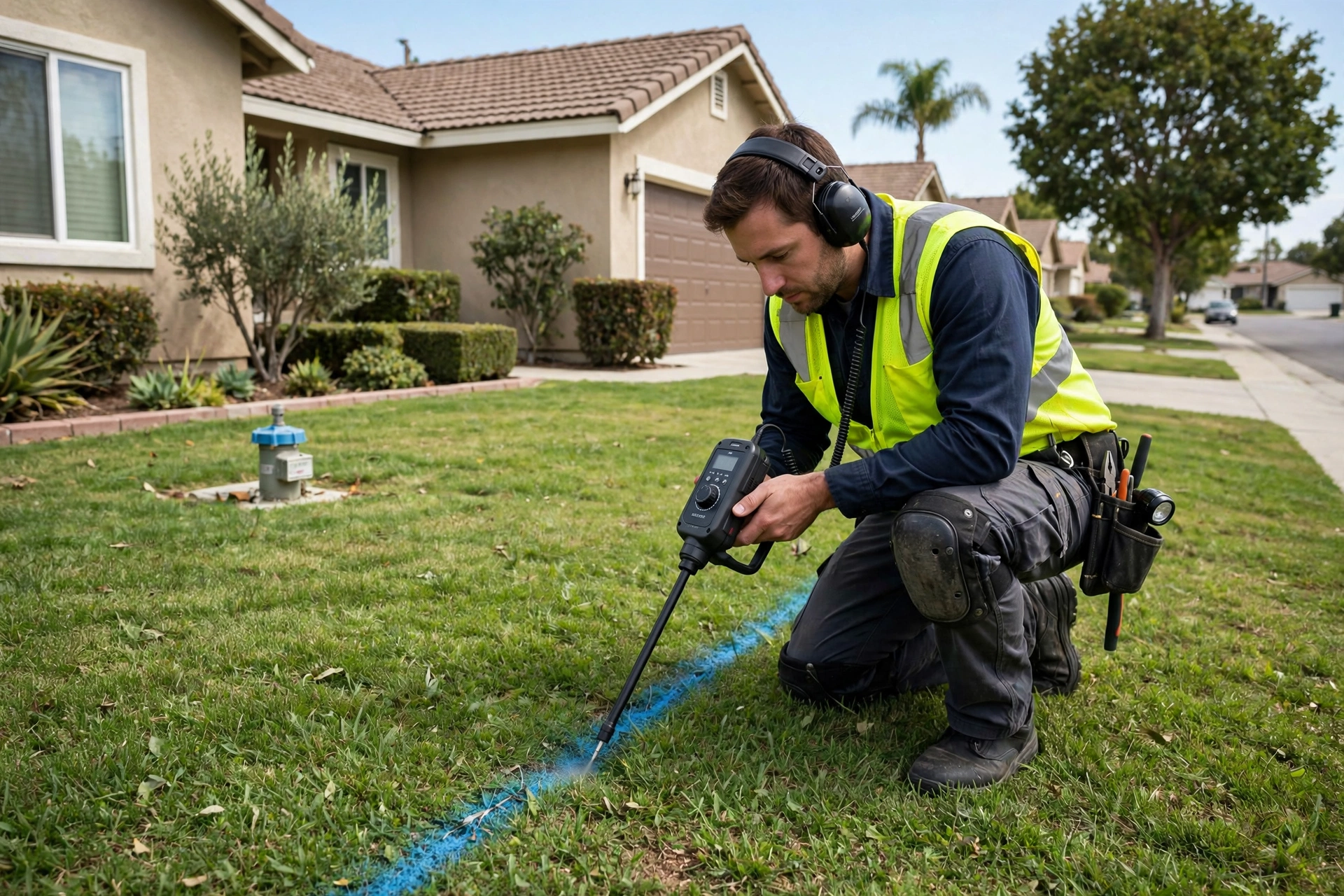 Acoustic listening equipment locating a main water line leak in Santee, CA