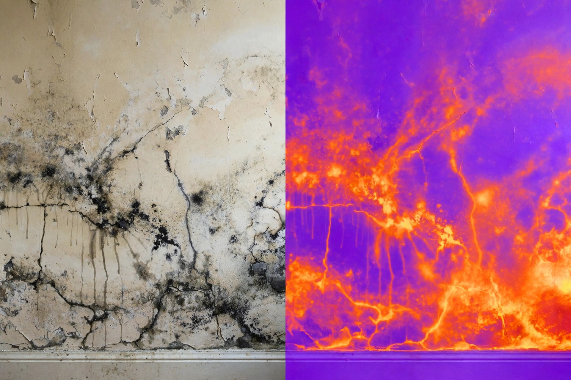 Thermal imaging camera revealing hidden moisture and leak behind wall in Santee, CA